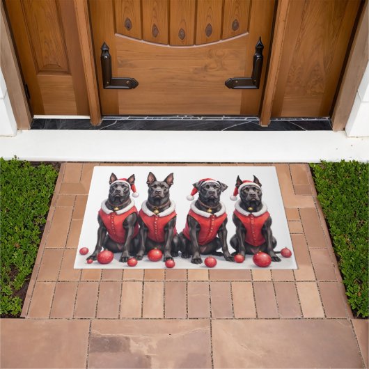 Cane Corso Christmas Dress Santa Hat ドアマット (室外)