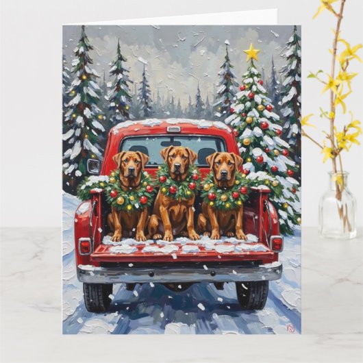 Cane Corso Christmas Red Truck Holiday カード (黄色い花)