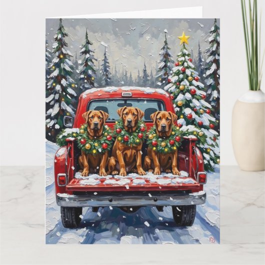 Cane Corso Christmas Red Truck Holiday カード (正面)