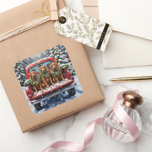 Cane Corso Christmas Red Truck Holiday スクエアシール (ギフト)