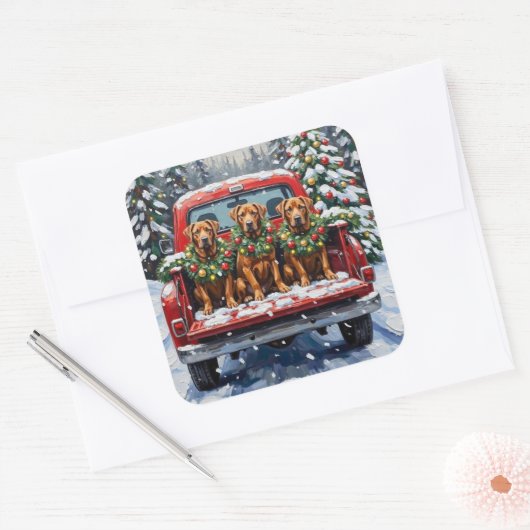 Cane Corso Christmas Red Truck Holiday スクエアシール (封筒)