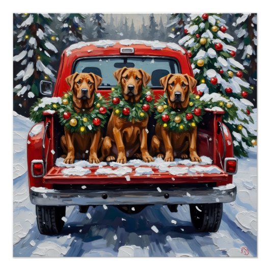 Cane Corso Christmas Red Truck Holiday ポスター (正面)