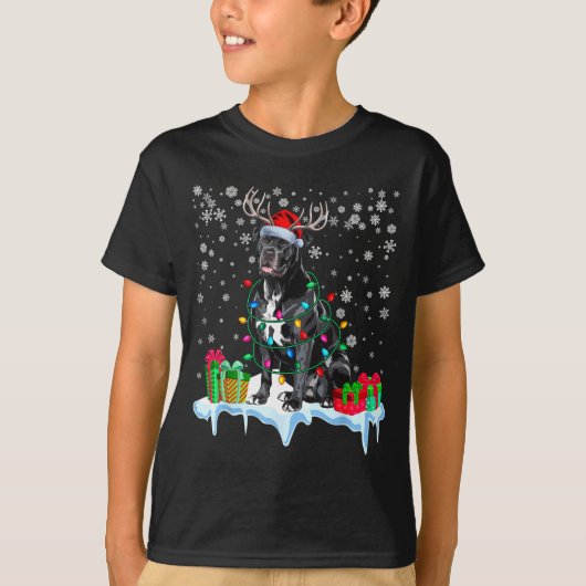 Cane Corso Christmas Santa Hat Reindeer Pajama Dog Tシャツ (正面)