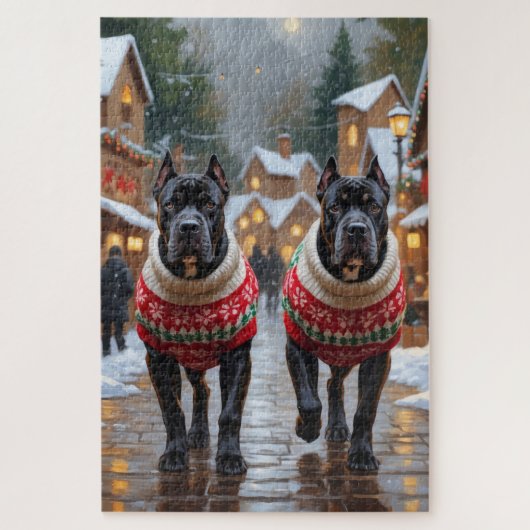 Cane Corso Dogs Christmas Snow Holiday ジグソーパズル (縦)