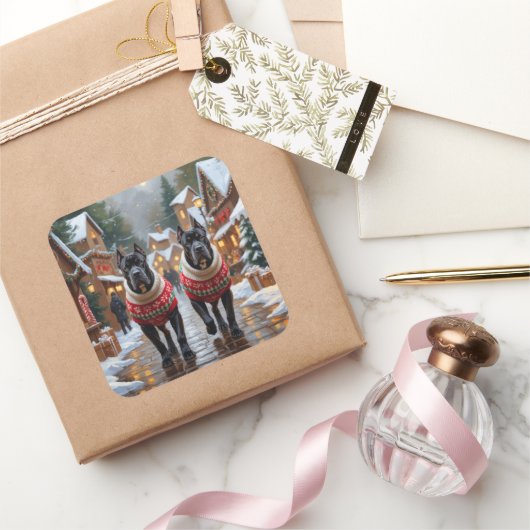 Cane Corso Dogs Christmas Snow Holiday スクエアシール (ギフト)