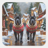 Cane Corso Dogs Christmas Snow Holiday スクエアシール (正面)