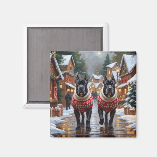 Cane Corso Dogs Christmas Snow Holiday マグネット (正面/裏面)