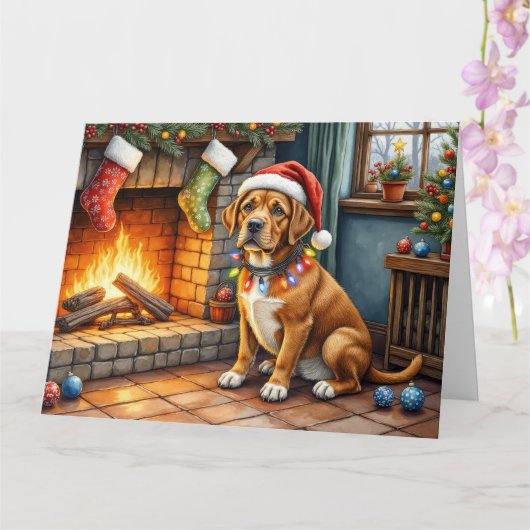 Cane Corso Fireplace with Christmas Lights カード (蘭)
