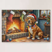 Cane Corso Fireplace with Christmas Lights ジグソーパズル (横)