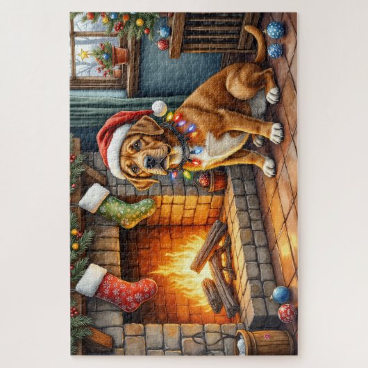 Cane Corso Fireplace with Christmas Lights ジグソーパズル (縦)