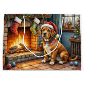 Cane Corso Fireplace with Christmas Lights ラージペーパーバッグ (正面)