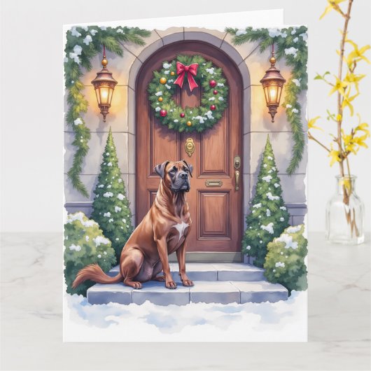 Cane Corso Grand Door Evergreen Christmas Art カード (黄色い花)