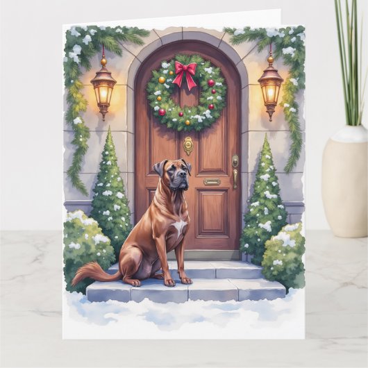 Cane Corso Grand Door Evergreen Christmas Art カード (正面)