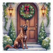 Cane Corso Grand Door Evergreen Christmas Art ポスター (正面)