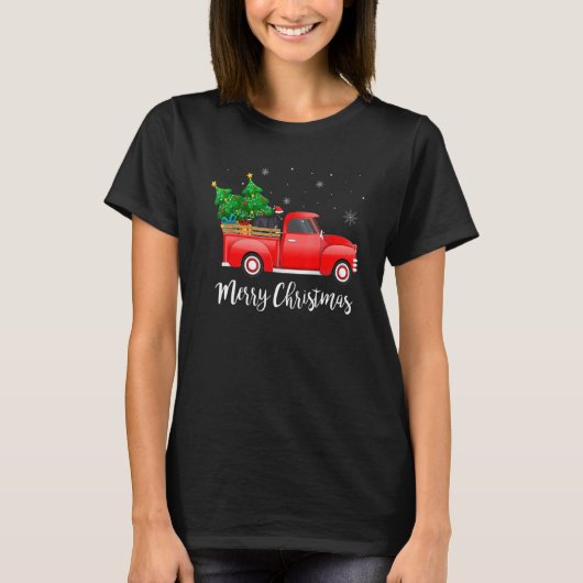 Cane Corso Mastiff Dog Riding Red Truck Christmas Tシャツ (正面)