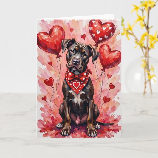 Cane Corso Valentine’s Day Dog with Hearts Red カード (黄色い花)