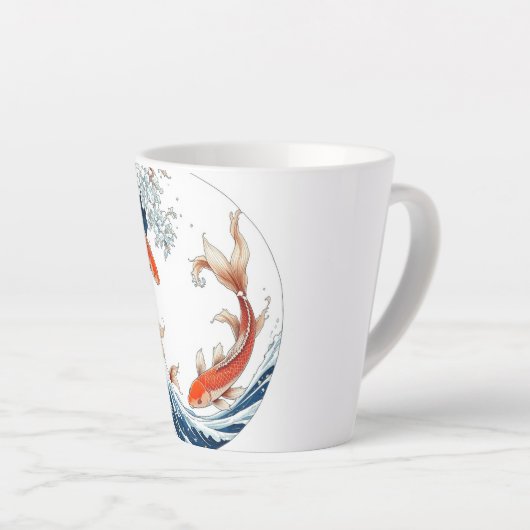 Caneca branca com design de peixes japoneses カフェラテマグ (右アングル)