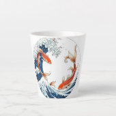 Caneca branca com design de peixes japoneses カフェラテマグ (正面)