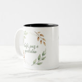 Caneca Café, Paz e Gratidão – Coroa de Folhas Aqua ツートーンマグカップ (正面左)