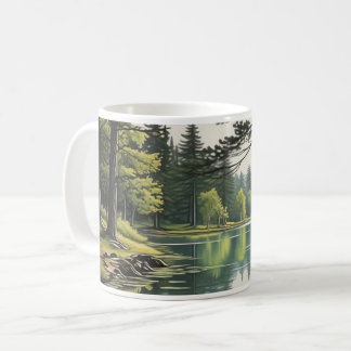 Caneca com ilustração de lago e floresta コーヒーマグカップ