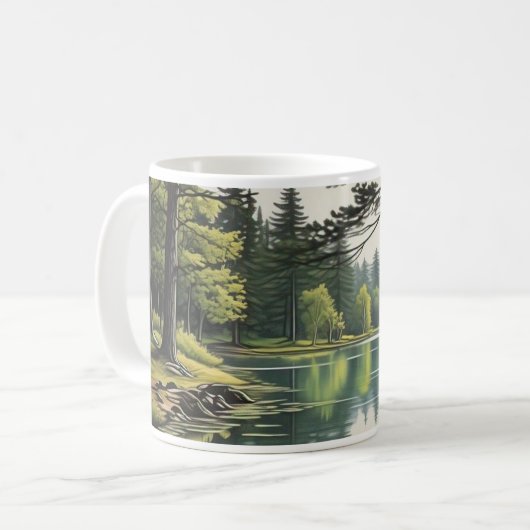 Caneca com ilustração de lago e floresta コーヒーマグカップ (正面左)