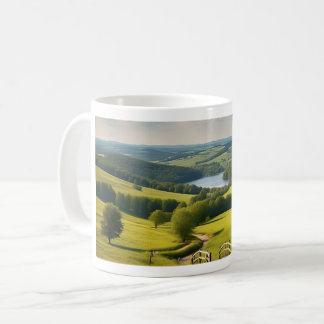 Caneca com paisagem e lago ao fundo コーヒーマグカップ