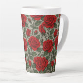 Caneca de café Rosas Vermelhas sobre Renda Branca カフェラテマグ (右アングル)