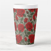 Caneca de café Rosas Vermelhas sobre Renda Branca カフェラテマグ (正面)