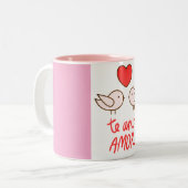 caneca estampada ´pássaros romântica com coração ツートーンマグカップ (正面左)