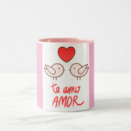 caneca estampada ´pássaros romântica com coração ツートーンマグカップ