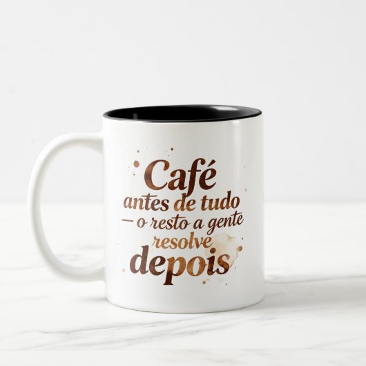 Caneca Frase Café Antes de Tudo para Presente ツートーンマグカップ (左)