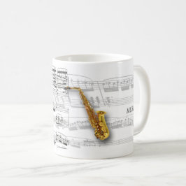 Caneca partitura e saxofone コーヒーマグカップ