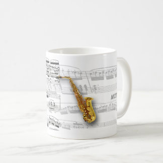 Caneca partitura e saxofone コーヒーマグカップ