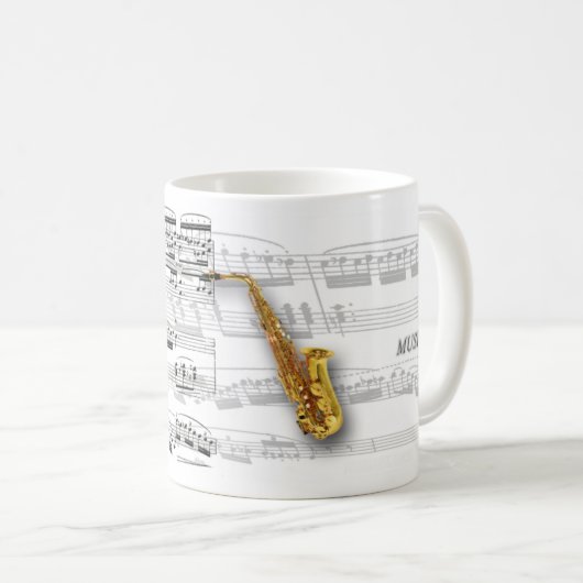 Caneca partitura e saxofone コーヒーマグカップ (正面右)