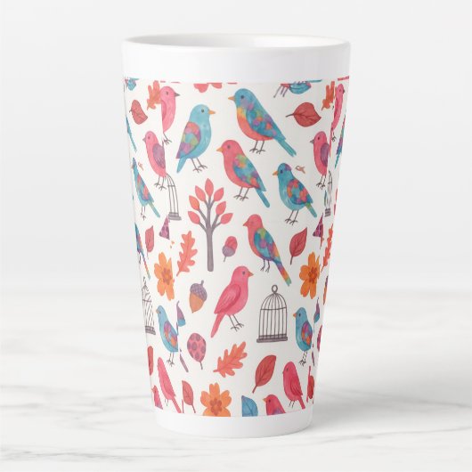 Caneca Pássaros e Flores DESING カフェラテマグ (正面)