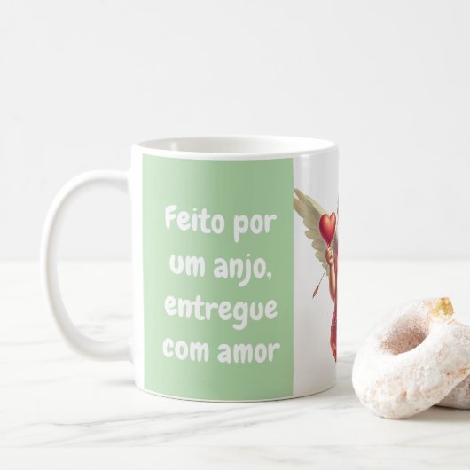 caneca personalizada anjo cupido com coração  コーヒーマグカップ (ドーナツ)