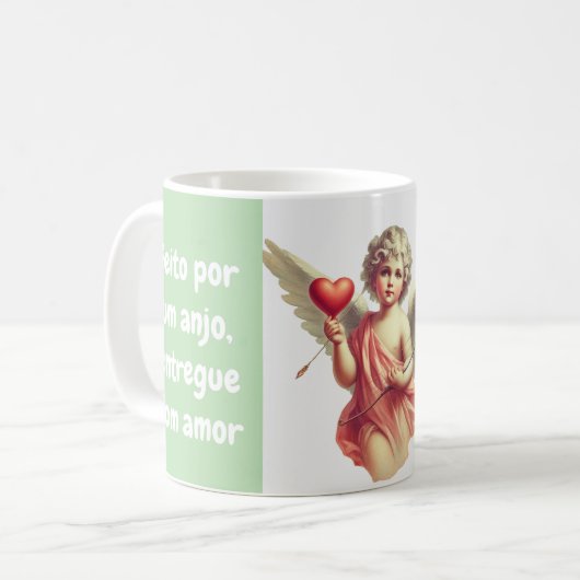 caneca personalizada anjo cupido com coração コーヒーマグカップ (正面左)