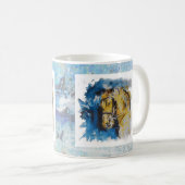 Caneca pintura "Cavalo" com fundo em manchas azuis コーヒーマグカップ (正面右)