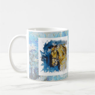 Caneca pintura "Cavalo" com fundo em manchas azuis コーヒーマグカップ