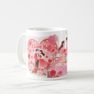 Caneca Romântica I Love You – Casal e Rosas コーヒーマグカップ
