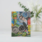 Canned Man and Watches Collage Postcard ポストカード (スタンド正面)