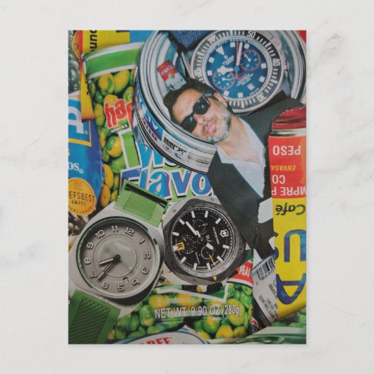 Canned Man and Watches Collage Postcard ポストカード (正面)