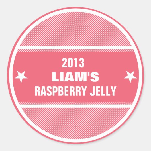 Canning jar labels赤ストライプのカスタムパーソナライズされた ラウンドシール (正面)