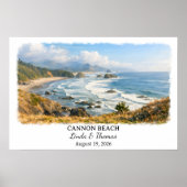 Cannon Beach Oregon Poster, Watercolor, Custom ポスター (正面)