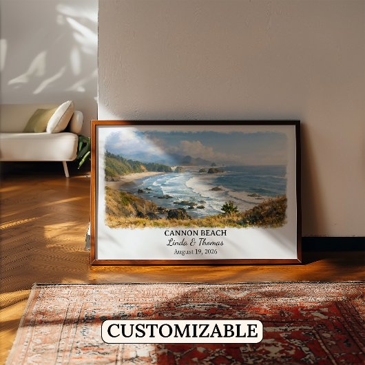 Cannon Beach Oregon Poster, Watercolor, Custom ポスター