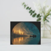 Canoe and crescent moon on a lake ポストカード (スタンド正面)