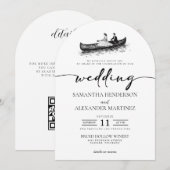 Canoe Couple with QR Code Wedding 招待状 (正面/裏面)