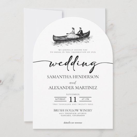 Canoe Couple with QR Code Wedding 招待状 (正面)