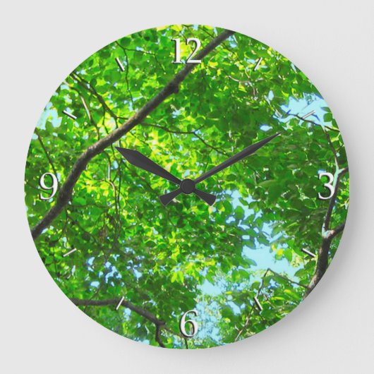Canopy of Green, Leafy Branches with Blue Sky ラージ壁時計 (正面)