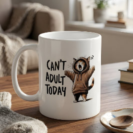 "Can't Adult Today" Funny Sleepy Cat in Hoodie Mug コーヒーマグカップ